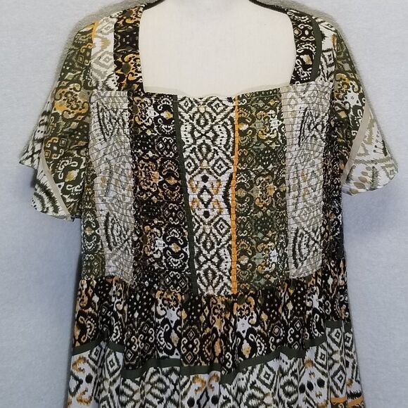 Cato EST 1946 22/24W Dress Maxi Ikat Smocked Top Whimsical Cottagecore Gremlin - Picture 3 of 11
